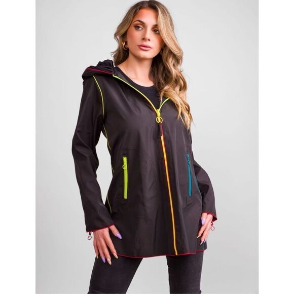 UBU Women’s Classic Black Piped Reversible Accordion Pleated Hood Zip Parisian J - Picture 7 of 15